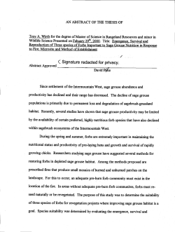 Emergence, survival and reproduction of three species of forbs important to sage grouse nutrition in response to fire, microsite and method of establishment