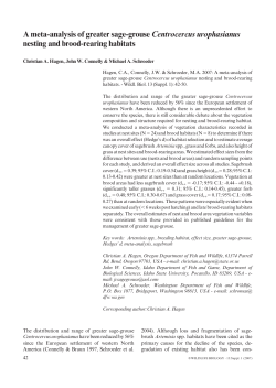 A meta-analysis for greater sage-grouse ( Centrocercus urophasianus ) nesting and brood-rearing habitats