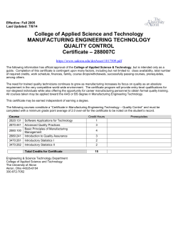 Quality Control (15 credits)