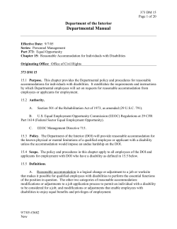 Reasonable Accommodation for Individuals with Disabilities - DOI 373 DM 15