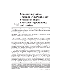 Constructing critical thinking with psychology students in higher education: Opportunities and barriers