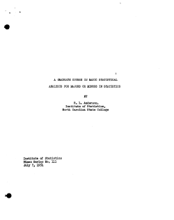 Anderson, R.LA graduate course in basic statistical analysis for majors or minors in statistics."