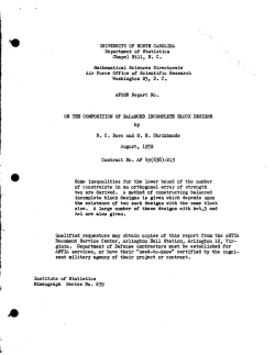 R.C. Boxe and S.S. Shrikhande; (1959)On the composition of balanced Incomplete block designs."