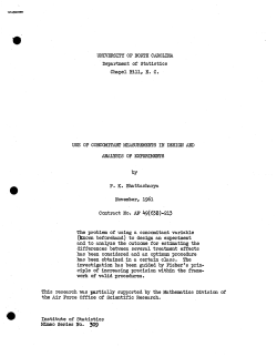 Bhattacharyya, P.K.; (1961)Use of concomitant measurements in the design and analysis of experiments."