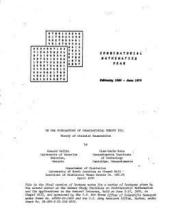 24. Mullin, R. and Gian Carlo Rota; (1970)On the foundations of combinatorial theory III."