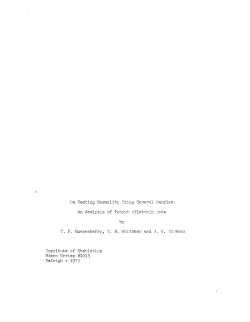 Quesenberry, C. P., Whitaker, T.B. and Dickens, J.W.; (1975)On testing normality using several samples: an analysis of peanut aflatoxin data."