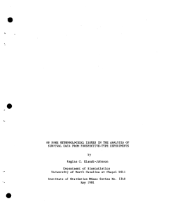 Elandt-Johnson, Regina C.; (1981)On Some Methodological Issues in the Analysis of Survival Data from Prospective-Type Experiments."