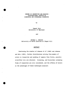 Kotz, Samuel and Johnson, Norman L.Errors in Inspection and Grading: Distributional Aspects of Screening and Hierarchal Screening."