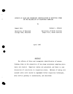 Kotz, Samuel and Johnson, Normal L.; (1982)Effects of False and Incomplete Identification of Defective Items on the Reliability of Acceptance Sampling."