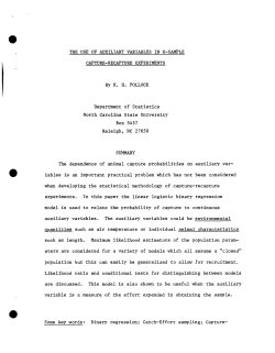 Pollock, Kenneth H.The Use of Auziliary Variables in K-sample Capture-Recapture Experiments."