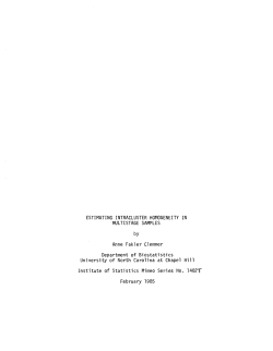 Clemmer, Anne Fakler; (1985).Estimating Intracluster Homogeneity in Multistage Samples."