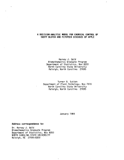Gold, H. J. and Sutton, Turner B.; (1985)A Decision Analytic Model for Chemical Control of Sooty Blotch and Flyspeck Diseases of Apple."