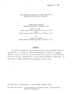 Sengupta, S., B.K. Sinha, and S.G. Pantula; (1985)Some Inferential Aspects of Finite Population Sampling with Additional Resources."