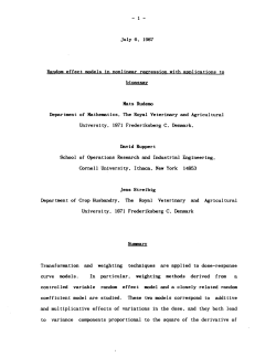 Rudemo, Mats, Ruppert, David and Streibig; (1987).Random Effect Models in Nonlinear Regression with Applications to Bioassay."