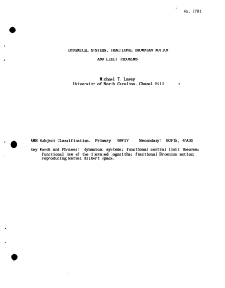 Lacey, Michael TDynamical Systems, Fractional Brownian Motion and Limit Theorems"