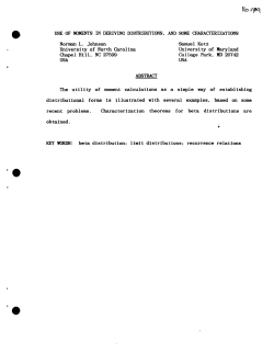 Johnson, Norman L. and Kotz, SamueUse of Moments in Deriving Distributions, and Some Characterizations"