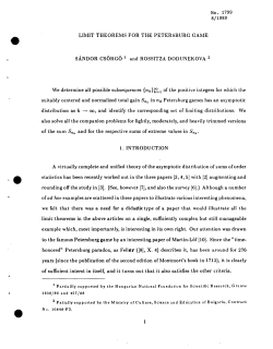 Csorgo, Sandor and Dodunekova, Rossitza; (1989).Limit Theorems for the Petersburg Game."