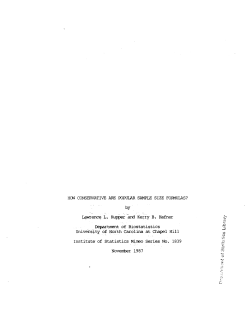 Kupper, Lawrence L. and Hafner, Kerry B.; (1987).How Conservative are Popular Sample Size Formulas?"