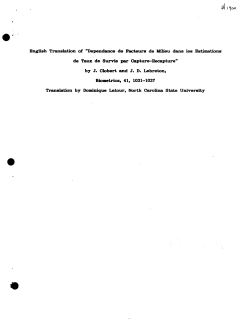 Clobert, J. and J. D. LebretonEnglish Translation oDependance de Facteurs de Milieu dans les Estimation de Taux de Survie par Capture-Recapture"