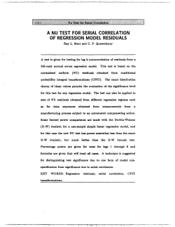 Marr, Ray L. and C. P. Quesenberry; (1989)A Nu test for serial correlation of regression model residuals."