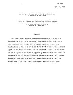 Pantula, Sastry, John Rawlings and Thangam Arumugham; (1989)Another Look at Among and Within Class Regressions in Analysis Covariance."