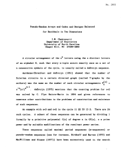 Chakravarti, I.MPseudo-Random Arrays and Codes and Designs Balanced for Residuals in Two Dimensions"