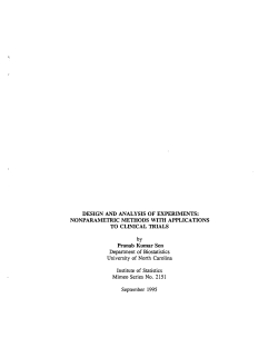 Sen, Pranab Kumar; (1995).Design and Analysis of Experiments: Nonparametric Methods with Applications to Clinical Trials."