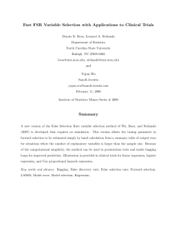 Boos, D. D., Stefanski, L. A., Wu, Y. (2008) "Fast FSR Variable Selection with Applications to Clinical Trials"