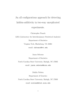 Franck, Christopher, Osborne, Jason, and Nielsen, Dahlia (2011) "An all congurations approach for detecting hidden-additivity in two-way unreplicated experiments"