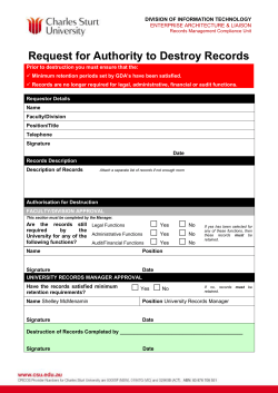 Authorisation form for the Destruction of Records