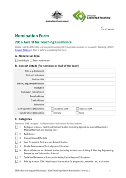 2016 OLT Awards for Teaching Excellence Nomination Form