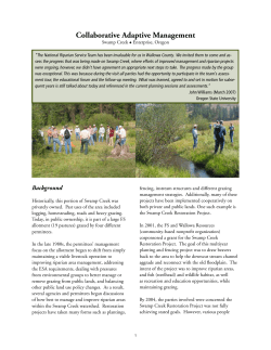 Collaborative Adaptive Management  Swamp Creek: Enterprise, OR