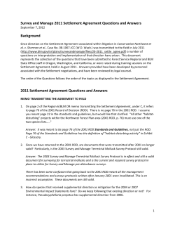 2011 Survey & Manage Settlement Agreement Questions and Answers