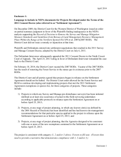 Enclosure 1 - Language to include in NEPA documents for Projects Developed under the Terms of the 2011 Consent Decree (also referred to as "Settlement Agreement")