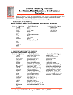 Bloom&rsquo;s Taxonomy &ldquo;revised&rdquo;: verbs, questions strategies