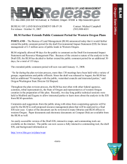 BLM Further Extends Public Comment Period for Western Oregon Plans