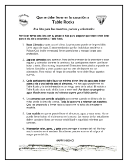 Table Rock Hiking Checklist (Spanish)
