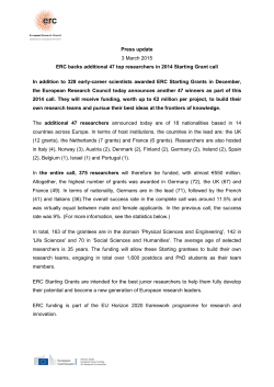 ERC backs additional 47 top researchers in 2014 Starting Grant call
