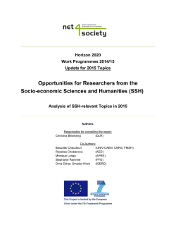 Opportunities for Researchers from the Socio-economic Sciences and Humanities (SSH) - Update for 2015 Topics