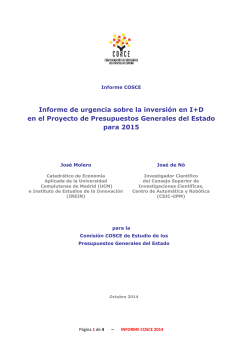 Informe de urgencia sobre la inversi n en I+D en el Proyecto de Presupuestos Generales del Estado para 2015