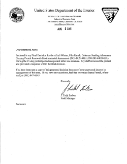 Final Decision-Grazing Permit Renewals for Alkali Winter, Pike Ranch, and Coleman Seeding Allotments