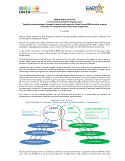 ERRIN EARTO Comments to the Commission Staff Working Document 'Enabling synergies between European Structural and Investment Funds, Horizon 2020 and other research, innovation and competitiveness-related Union programmes'