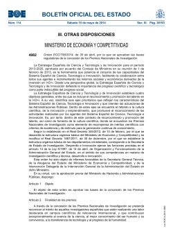 Orden ECC/758/2014, de 30 de abril, por la que se aprueban las bases reguladoras de la concesi n de los Premios Nacionales de Investigaci n