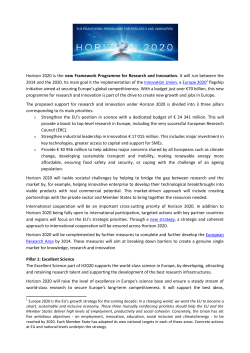 a summary of the main characteristics of Horizon 2020
