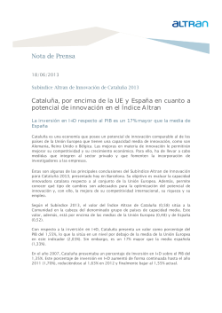 Catalu a, por encima de la UE y Espa a en cuanto a potencial de innovaci n en el ndice Altran
