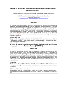 ndice H de las revistas cient ficas espa olas seg n Google Scholar Metrics (2007-2011)