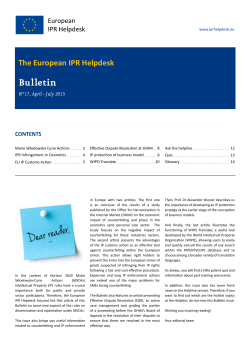 European IPR Helpdesk Bulletin - N 17, April-July 2015