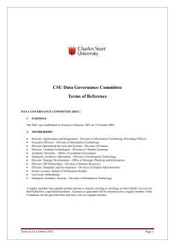 Data Governance Committee Terms of Reference