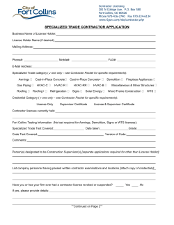 Specialized Trade Contractor License Application Form