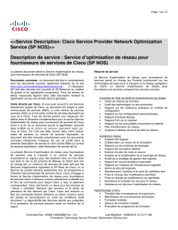 Routing and Switching - Cisco Foundation Technology Service Provider Optimization Service Routage et commutation - Service d'optimisation pour prestataires de services de la technologie Foundation de Cisco